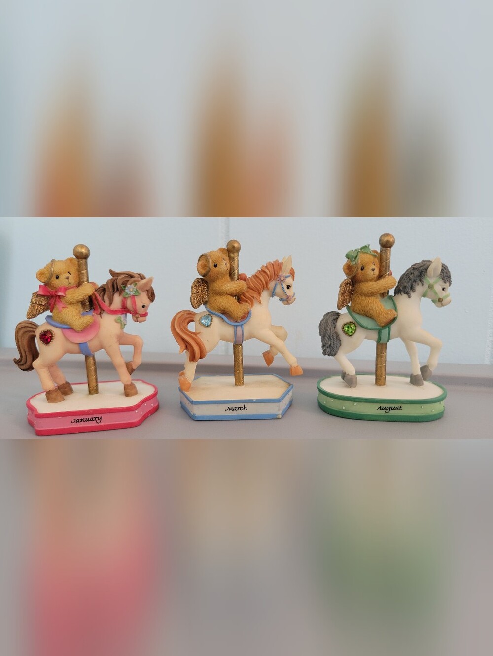 Cherished Teddies Carousel Bear Figurines - January, March, August